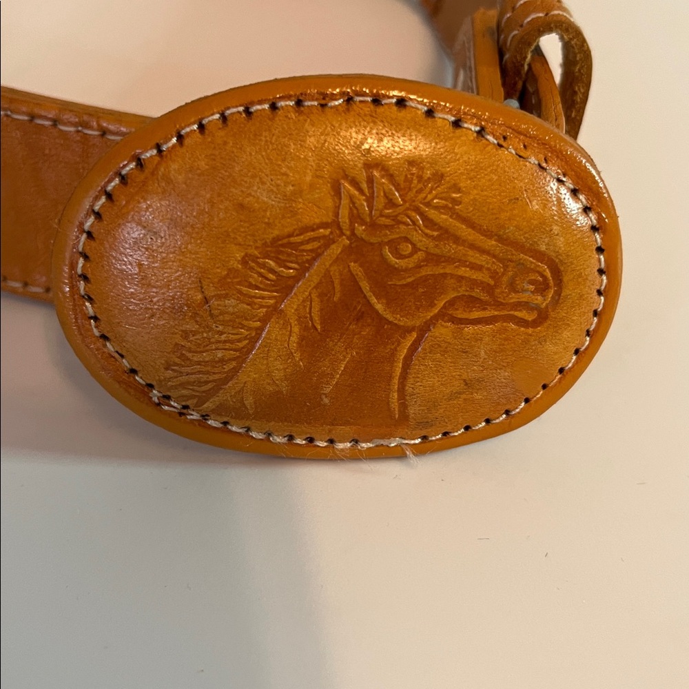 Vintage Leather Woven Rope Horse Head Buckle Belt Size 22 - Picture 4 of 10
